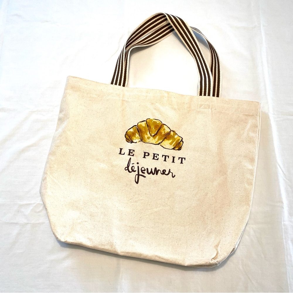 Le Petit Déjeuner Cream Cotton Canvas Tote Bag Parisian Market Everyday Bag